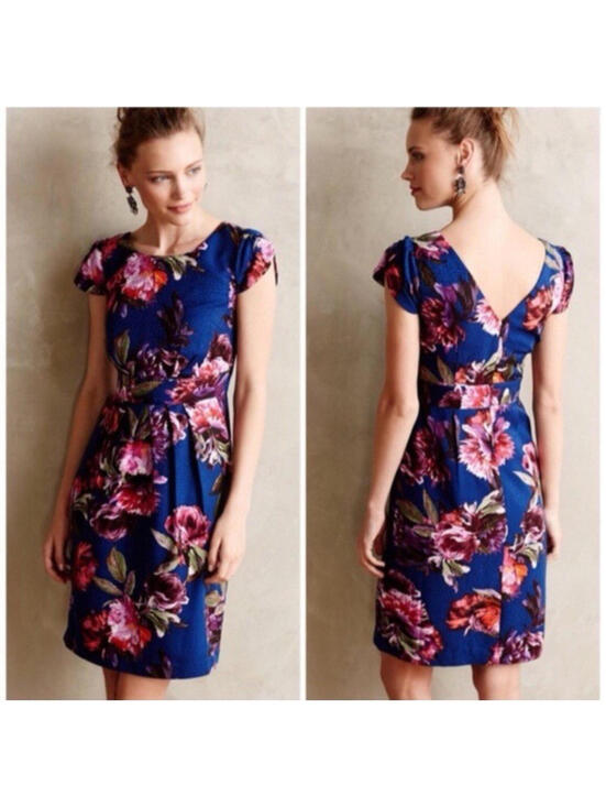 Anthropologie Dresses & Skirts - Anthropologie Moulinette Soeurs Rosado Dress 4 Blue Floral Print Cap Sleeve